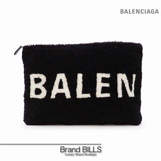 Balenciaga - 未使用品 バレンシアガ ムートン クラッチバッグ シアリングポーチ 492681 ブラック ホワイト ラムスキン メリノウール ロゴ 