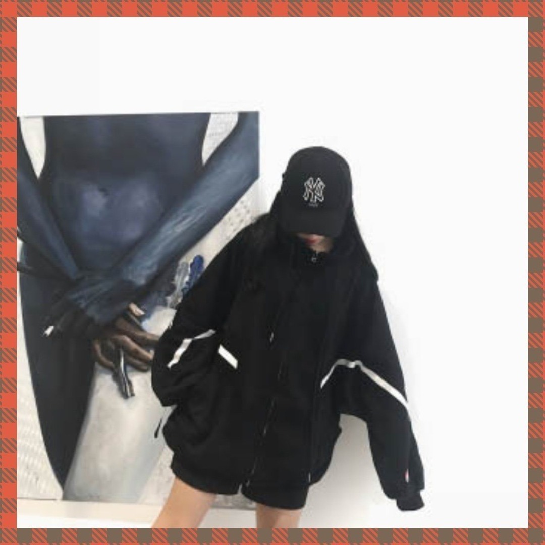 フリース レディース ビックシルエット ジャケット 韓国 アウター L 黒 新作 レディースのジャケット/アウター(ブルゾン)の商品写真