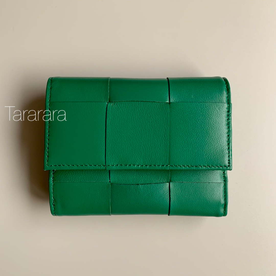 ●leather largeBraided 3つ折り財布GREEN●本革 レディースのファッション小物(財布)の商品写真