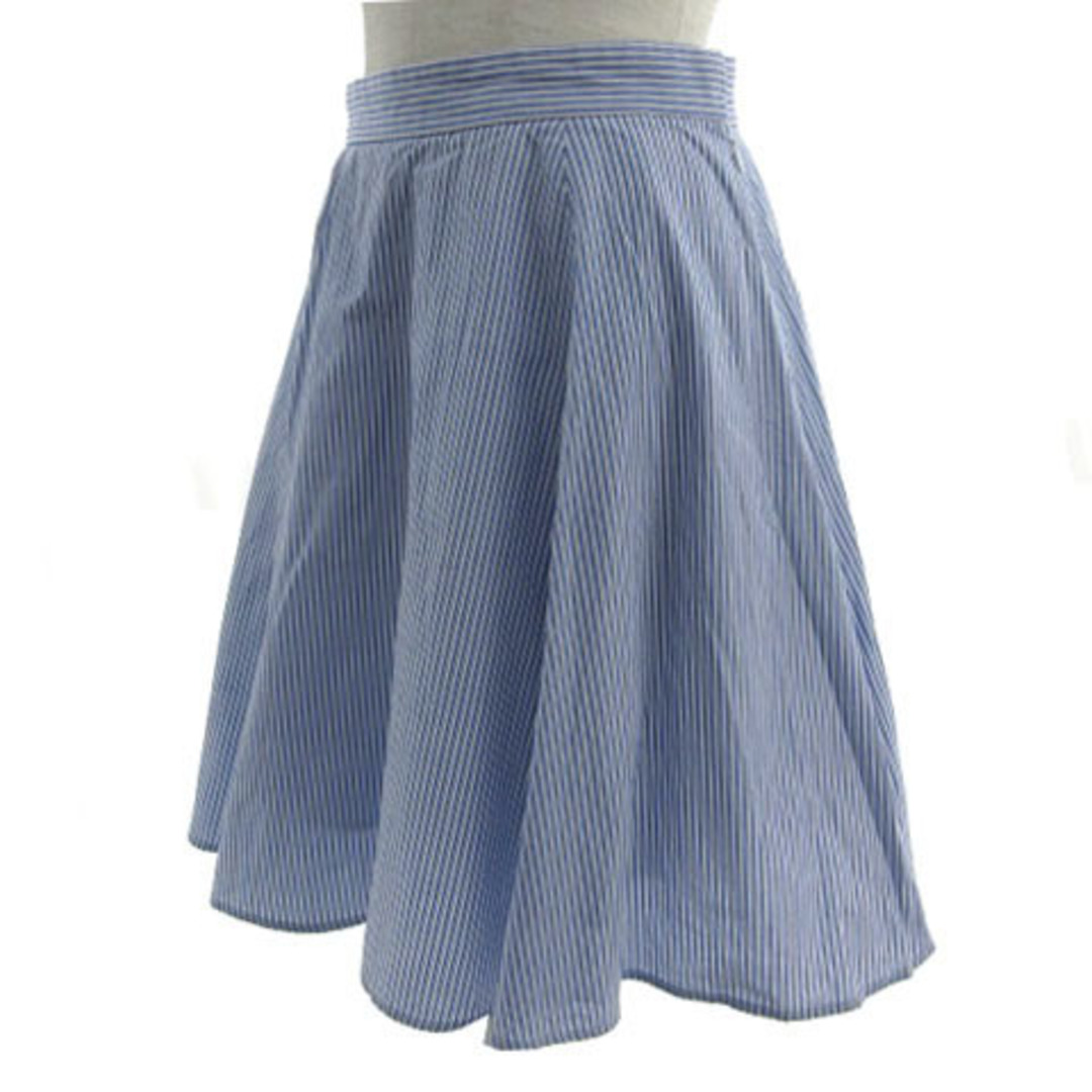 MACPHEE(マカフィー)のマカフィー スカート フレア ひざ丈 日本製 リネン混 ストライプ 青 白 36 レディースのスカート(ひざ丈スカート)の商品写真