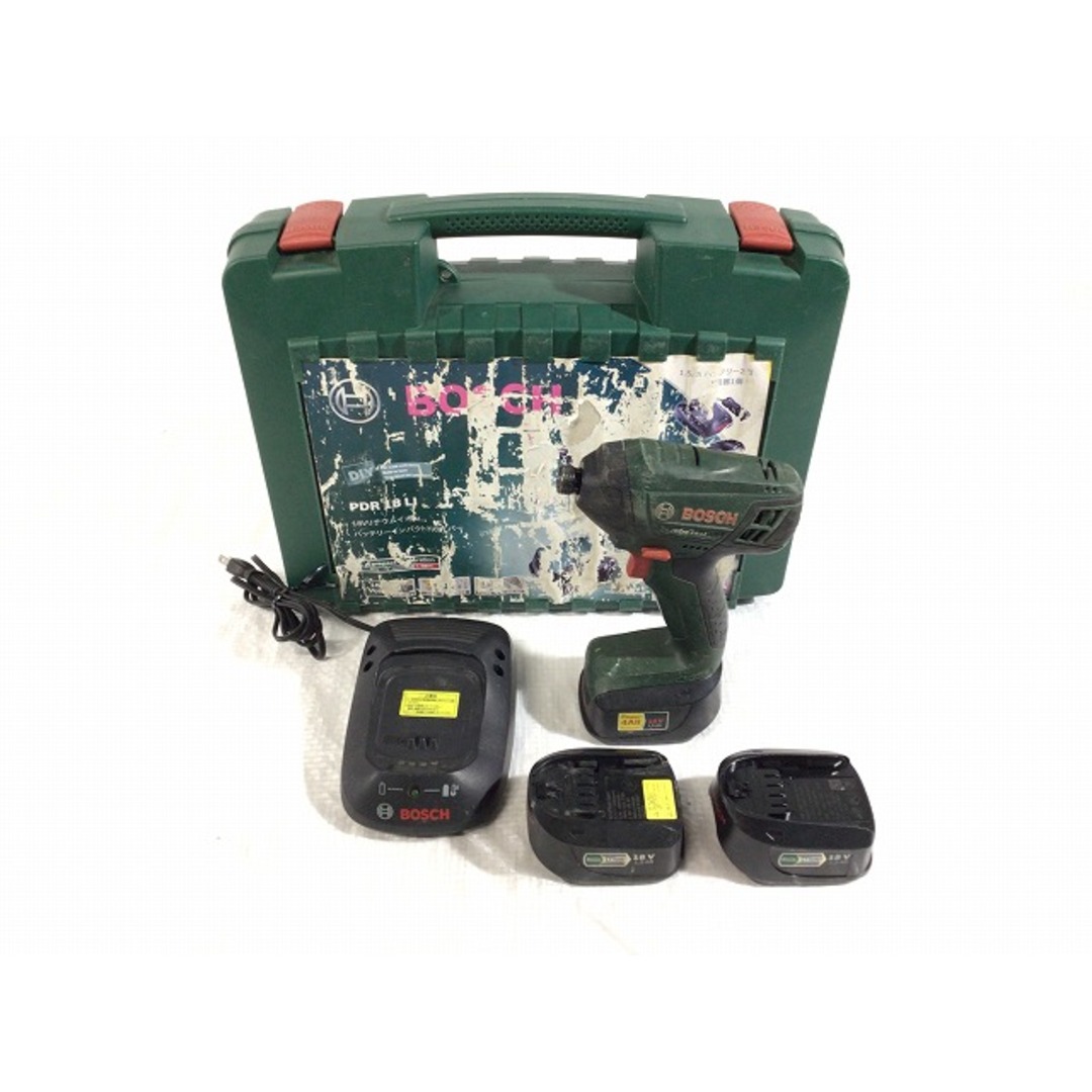 BOSCH(ボッシュ)の☆中古品☆BOSCH ボッシュ 18V バッテリーインパクトドライバー PDR18LI バッテリー3個(18V 1.5Ah) 充電器 ケース付 充電式 83091 自動車/バイクのバイク(工具)の商品写真