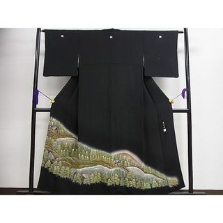 平和屋1■豪華黒留袖　作家物　手描き　摩周湖　暈し染め　逸品　ze7120(着物)