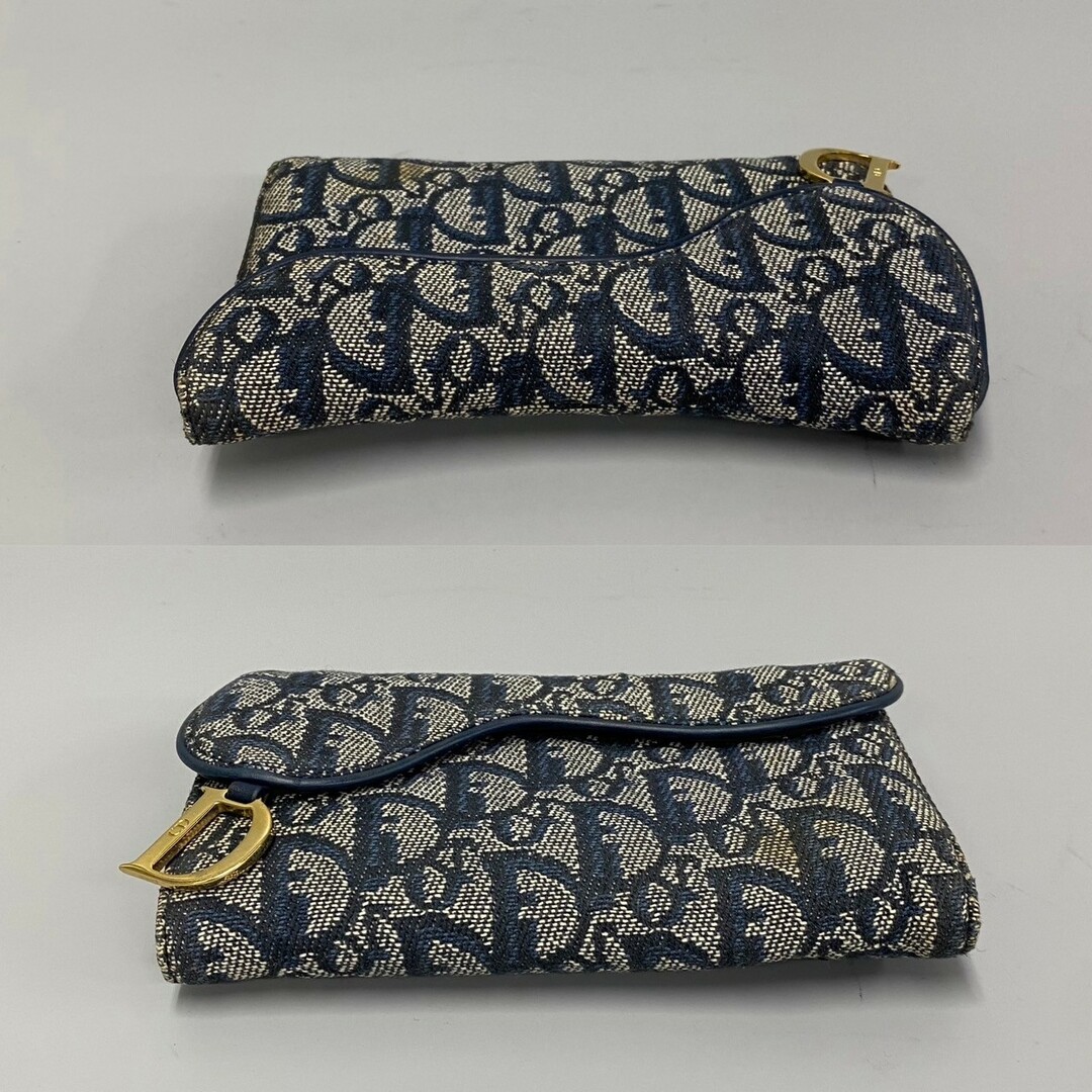 Dior(ディオール)の美品 希少品 Christian Dior ディオール トロッター キャンバス レザー 本革 二つ折り 財布 折り財布 ミニ ウォレット ネイビー 32358 レディースのファッション小物(財布)の商品写真