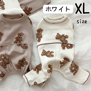 ホワイト XLサイズ　テディベア柄ロンパース　犬服　ペット服　冬服オールインワン(ペット服/アクセサリー)