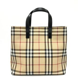 バーバリー(BURBERRY)のバーバリー BURBERRY チェック カバン トートバッグ ハンドバッグ PVC/レザー ベージュ(ハンドバッグ)