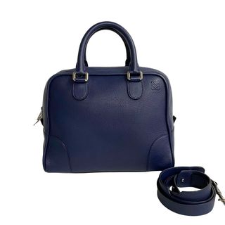 極 美品 LOEWE ロエベ アマソナ75 アナグラム ロゴ レザー 本革 2way ハンドバッグ ミニ ボストンバッグ ショルダーバッグ ブルー 30326