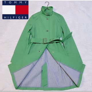 トミーヒルフィガー(TOMMY HILFIGER)のトミーヒルフィガースタンドカラーグリーントレンチコートストライプスプリング(トレンチコート)