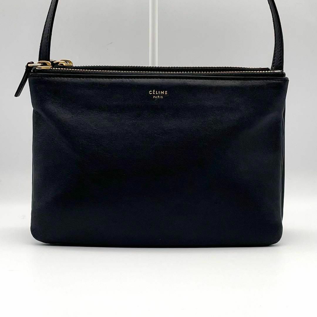 極美品】CELINE セリーヌ トリオ スモール ショルダーバッグ 黒 極美品】CELINE セリーヌ トリオ スモール ショルダーバッグ 黒