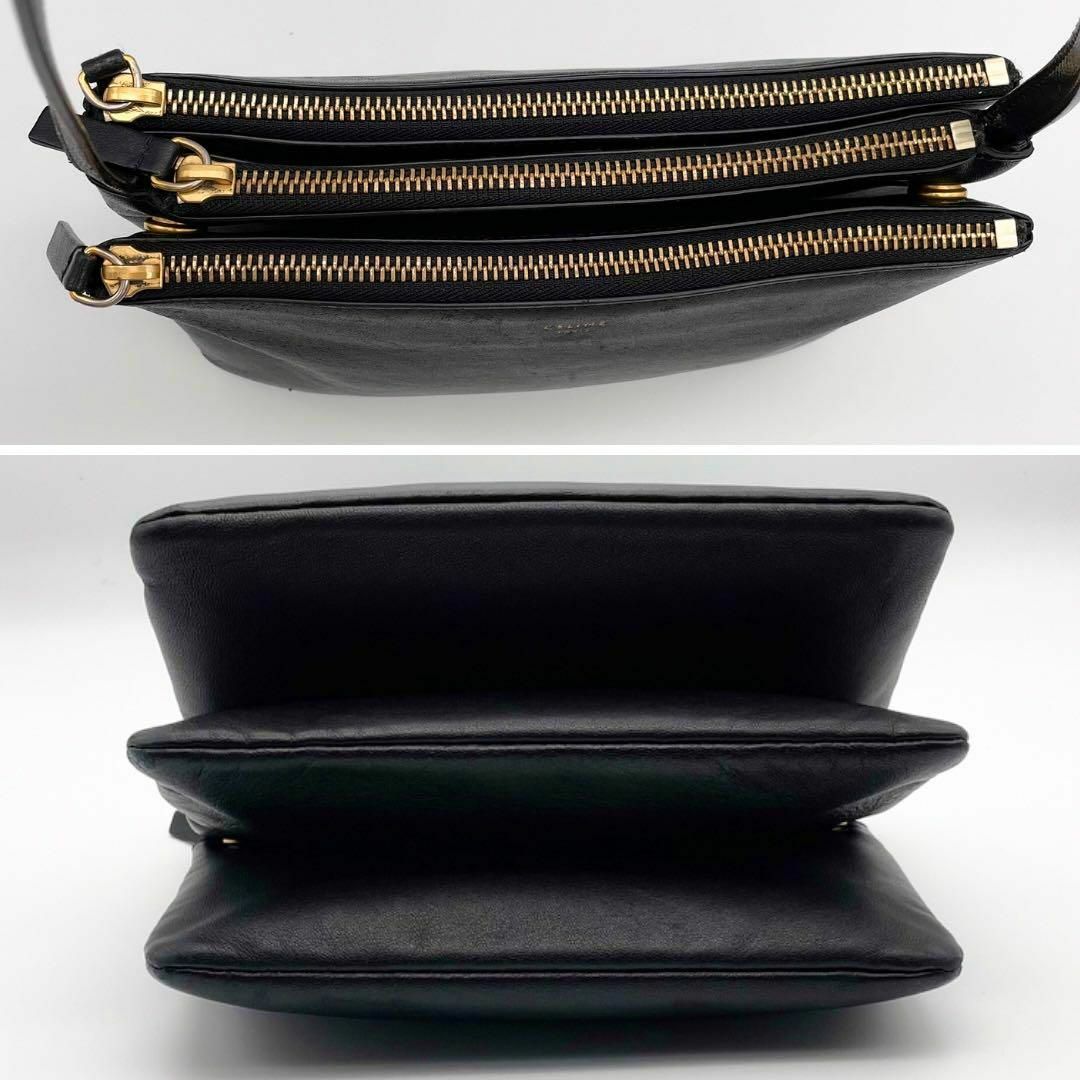 極美品】CELINE セリーヌ トリオ スモール ショルダーバッグ 黒 極美品】CELINE セリーヌ トリオ スモール ショルダーバッグ 黒