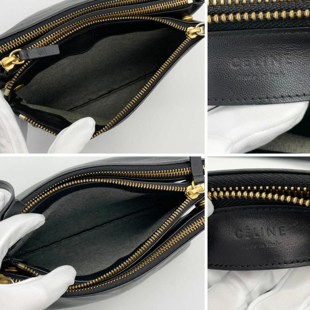 極美品】CELINE セリーヌ トリオ スモール ショルダーバッグ 黒 極美品】CELINE セリーヌ トリオ スモール ショルダーバッグ 黒