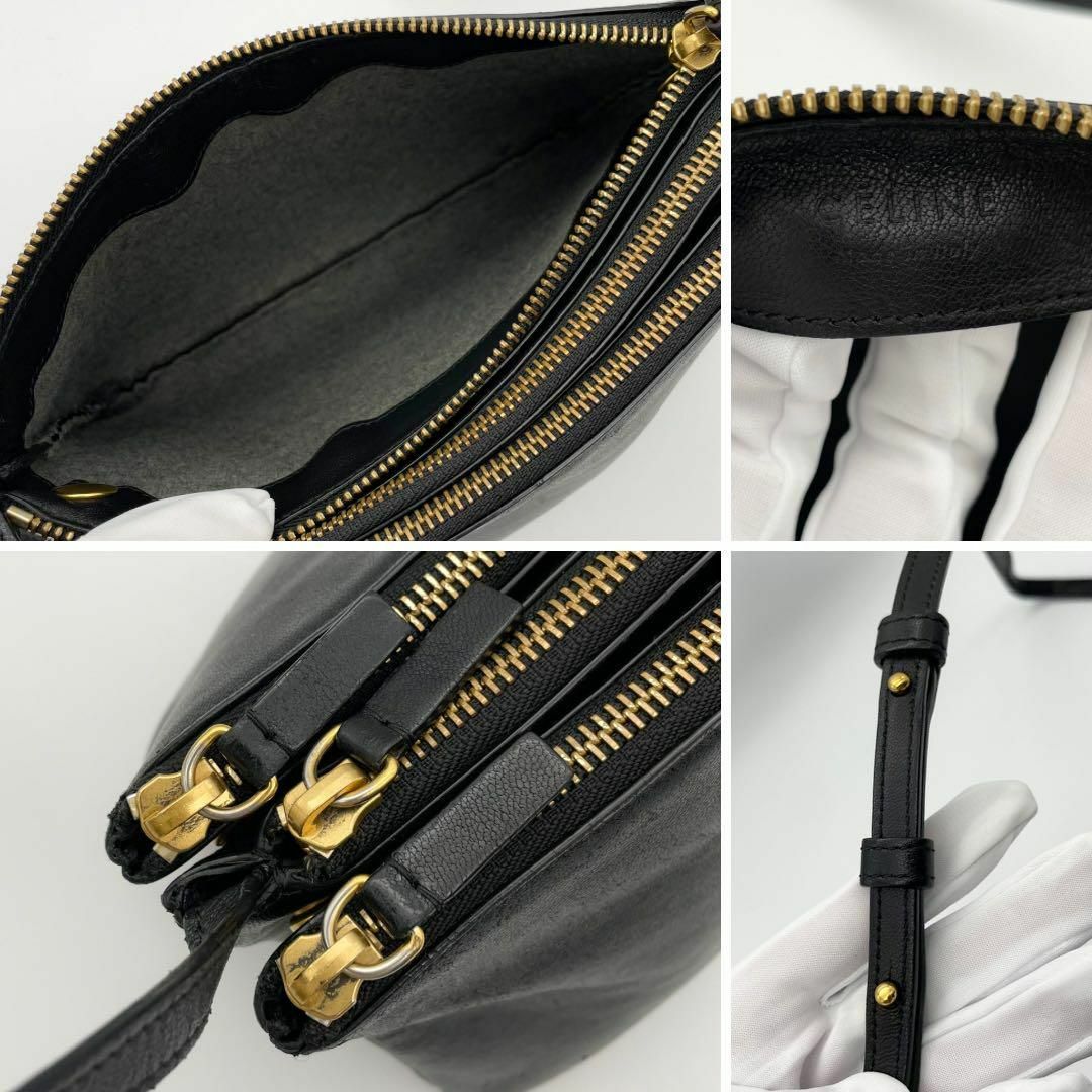 極美品】CELINE セリーヌ トリオ スモール ショルダーバッグ 黒 極美品】CELINE セリーヌ トリオ スモール ショルダーバッグ 黒