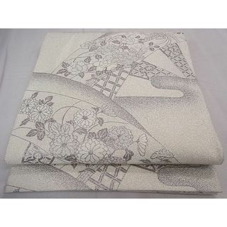 平和屋1■六通柄袋帯　本つづれ　鳳凰草花文　プラチナ　逸品　in0028(帯)