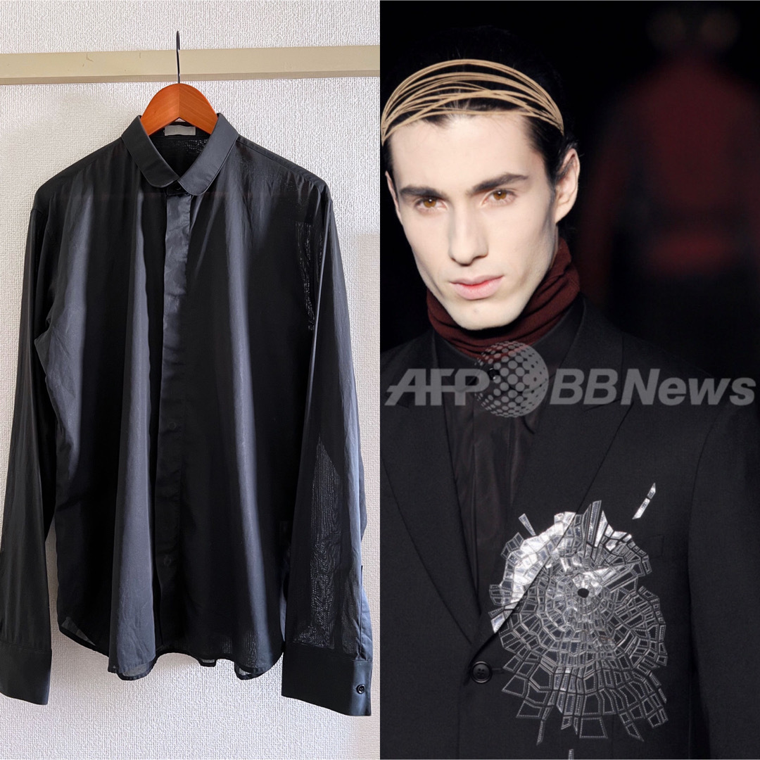 DIOR HOMME(ディオールオム)のDior Homme 08aw ブラック シアーシャツ 比翼&丸襟 メンズのトップス(シャツ)の商品写真