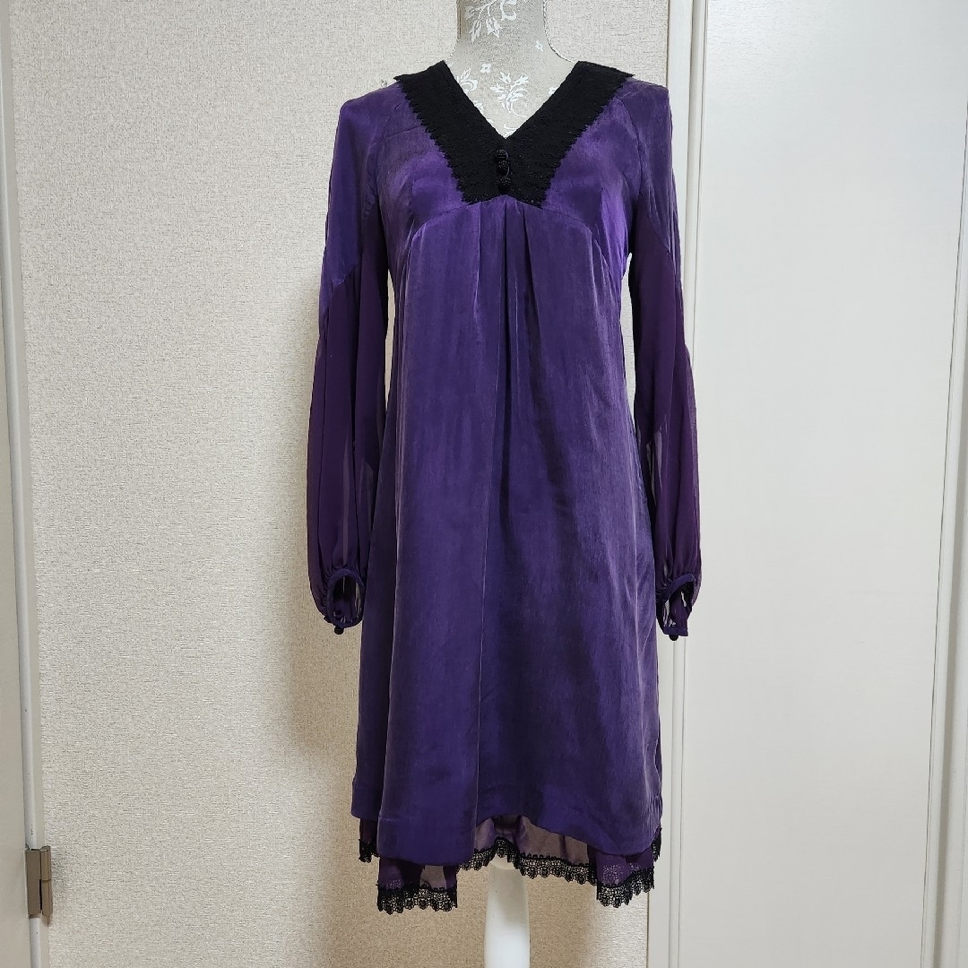 UNITED ARROWS(ユナイテッドアローズ)のシフォンスリーブ レース ワンピース ドレス レディースのフォーマル/ドレス(ミディアムドレス)の商品写真
