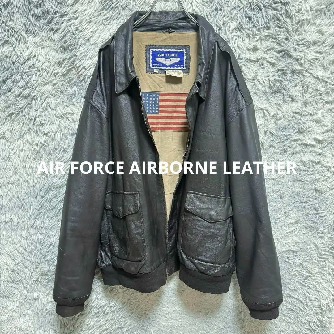 4XL✨ AIR FORCE AIRBORNE LEATHER レザー ブラウンメンズ