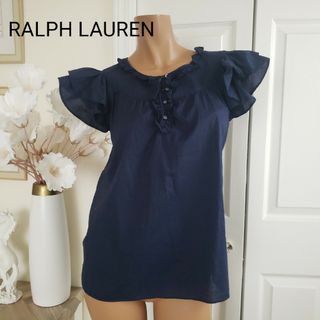 ラルフローレン(Ralph Lauren)のRALPH LAURENコットンフリルブラウス 16サイズ ネイビー チュニック(シャツ/ブラウス(半袖/袖なし))