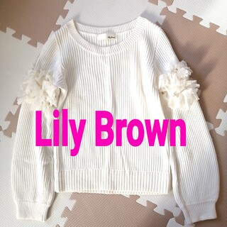 リリーブラウン(Lily Brown)のリリーブラウン　チュール　ホワイト　ニット　リボン　長袖　セーター　リブ(ニット/セーター)