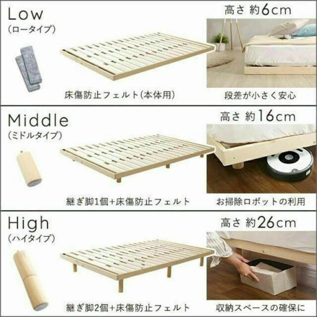 北欧インテリア　天然木すのこベッド　ダブル【ヒュッゲ-Hygge-】 インテリア/住まい/日用品のベッド/マットレス(すのこベッド)の商品写真