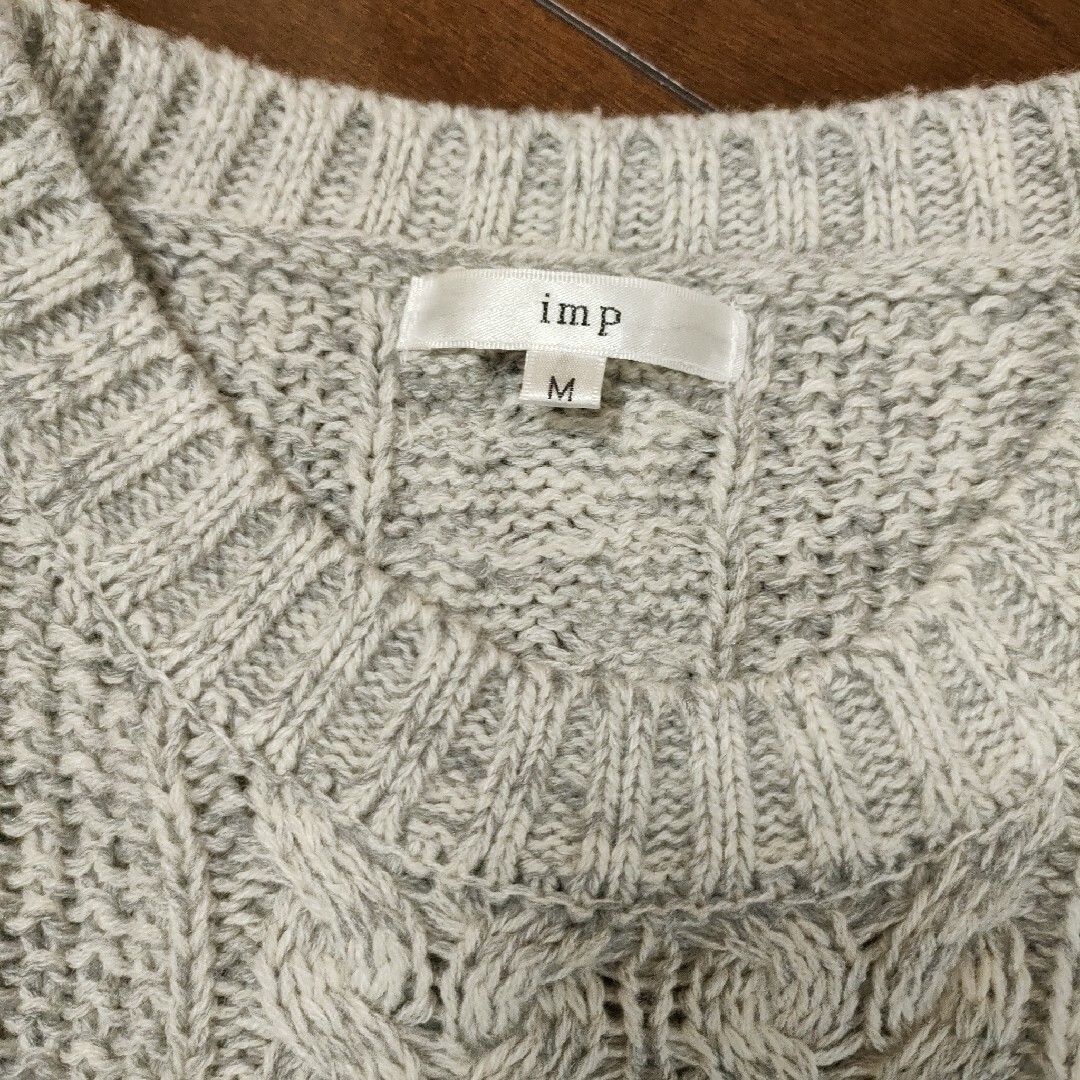 impメンズニット セーター　グレー系　Mサイズ  ケーブル編み　アクリル製 メンズのトップス(ニット/セーター)の商品写真
