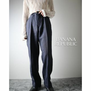 バナナリパブリック(Banana Republic)の【バナナリパブリック】ヘアラインストライプ ワイド リネン 麻 スラックス 濃紺(スラックス)