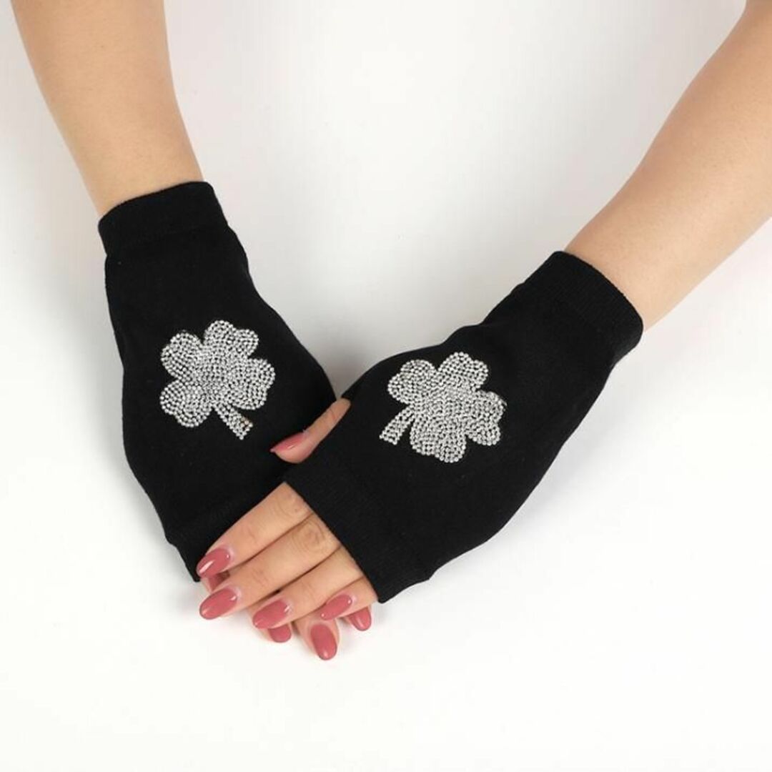 ラインストーン　クローバー　ワッペン　ハンドカバー　アームカバー　グローブ　手袋 レディースのファッション小物(手袋)の商品写真