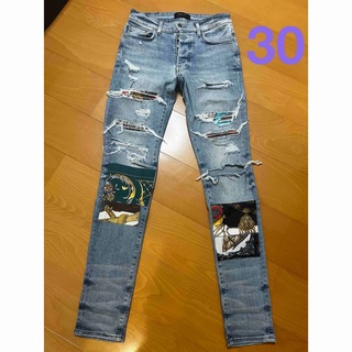 ユニゾンアミリ出品一覧新品 AMIRI STRAIGHT FIT ALOHA PATCHJEAN 30