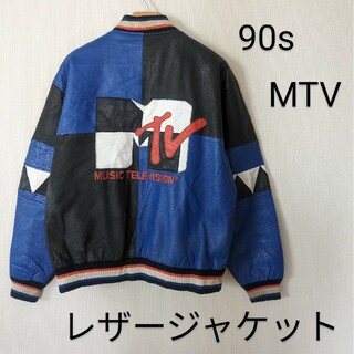 エムティーヴィー(MTV)の90s　MTV　レザージャケット　スタジャン　革ジャケ　XL相当　90年代(レザージャケット)