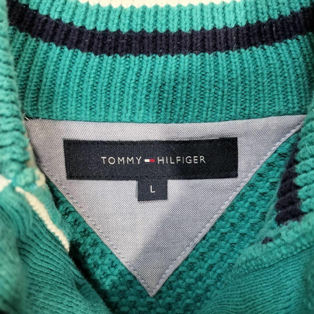 TOMMY HILFIGER(トミーヒルフィガー)のトミーヒルフィガー　ヘンリーネック　セーター　ワンポイントロゴ　古着　ニット メンズのトップス(ニット/セーター)の商品写真