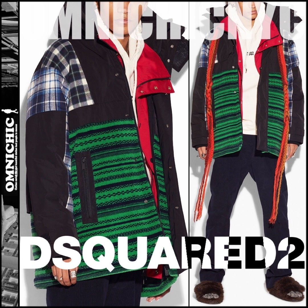 DSQUARED2(ディースクエアード)の新品25万DSQUARED2ディースクエアードパッチワーク中綿オーバーコート48 メンズのジャケット/アウター(マウンテンパーカー)の商品写真