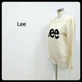 リー(Lee)の美品　Lee リー ウール棍 ロゴ クルーネック ニット ホワイト レディース(ニット/セーター)