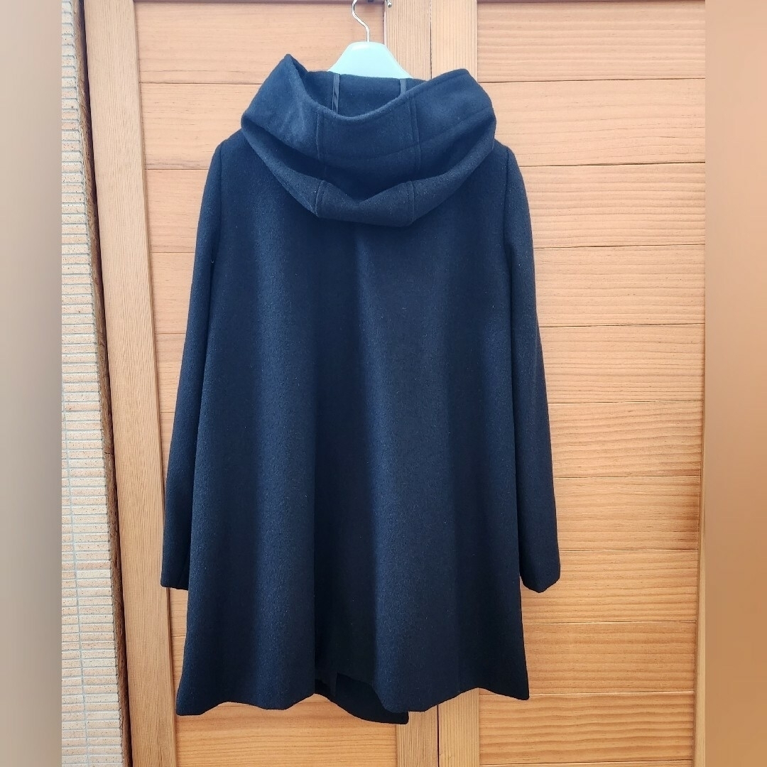 IENA(イエナ)の【美品】フーデッドコート 膝下丈 ブラック アンゴラ混　IENA イエナ レディースのジャケット/アウター(ロングコート)の商品写真