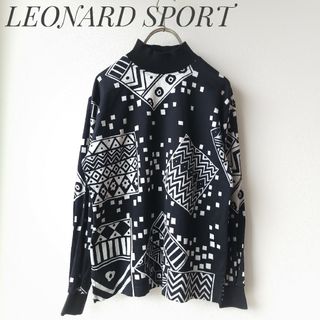 レオナール(LEONARD)のレオナールスポーツ　モックネックカットソー　総柄　ブラック　ホワイト　M　長袖(カットソー(長袖/七分))