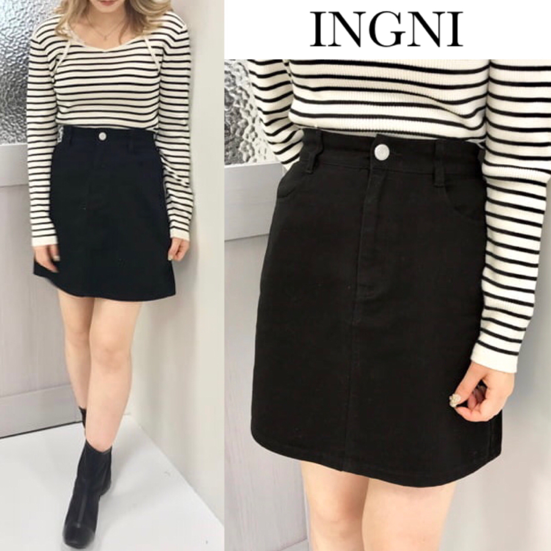 INGNI(イング)のイング 台形 ミニ スカート ブラック レディースのスカート(ミニスカート)の商品写真