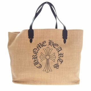 クロムハーツ(Chrome Hearts)のCHROME HEARTS クロムハーツ（原本無） トートバッグ LARGE BAG BEACHES CHクロスプリント スクロールラベル レザーハンドル ラフィア ビーチ ストロー トートバッグ ブラウン系 ブラック系【極上美品】【中古】(トートバッグ)