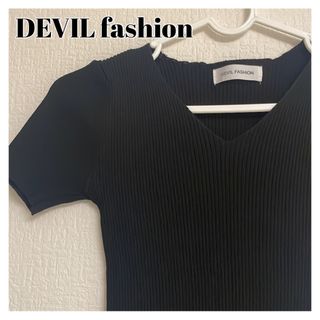 値下げ‼️DEVIL FASHION トップス　サマーニット　ブラック　韓国(ニット/セーター)