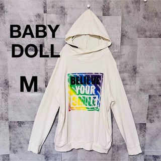 ベビードール(BABYDOLL)のBABY DOLLパーカー　スウェット　レディース　Mホワイト　前ロゴバッグロゴ(パーカー)