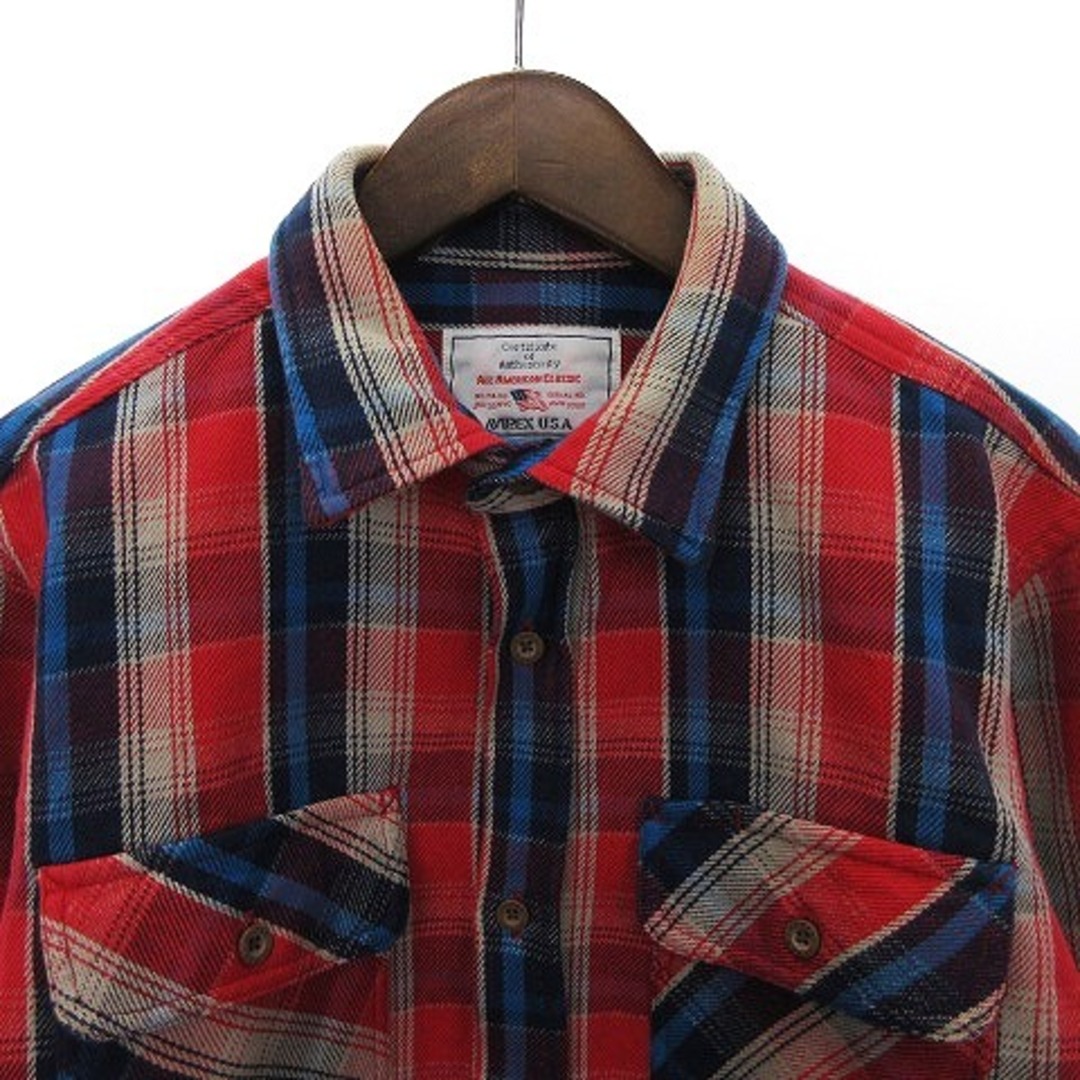 AVIREX(アヴィレックス)のアヴィレックス フランネル チェック ワークシャツ 長袖 レッド ブルー系 L メンズのトップス(シャツ)の商品写真