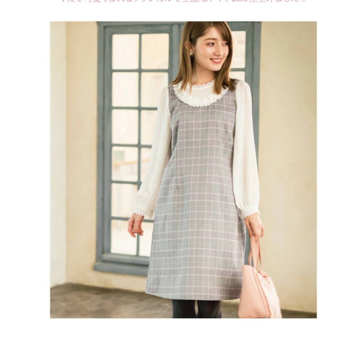 TOCCO closet(トッコクローゼット)のトッコクローゼット レースつき袖透け×グレンチェック柄ドッキングワンピース レディースのワンピース(ひざ丈ワンピース)の商品写真