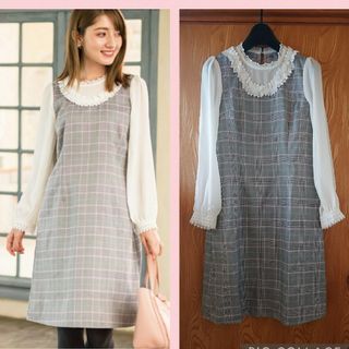 トッコクローゼット(TOCCO closet)のトッコクローゼット レースつき袖透け×グレンチェック柄ドッキングワンピース(ひざ丈ワンピース)