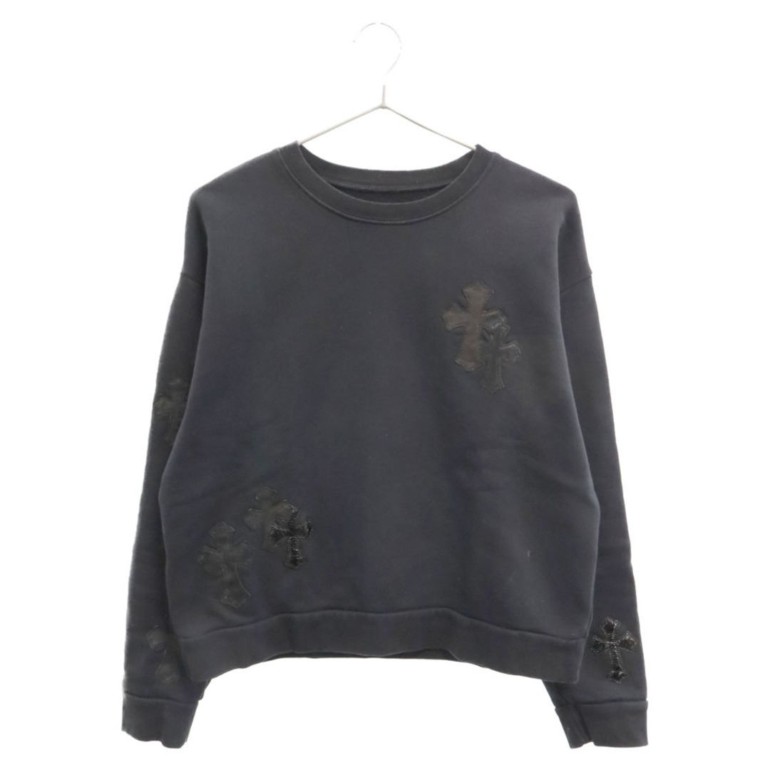 53センチ袖丈CHROME HEARTS クロムハーツ 22SS GRP Y NOT Crewneck Sweat ワイノット クルーネック スウェットトレーナー ハラコ パテント ラムレザー クロスパッチ ブラック