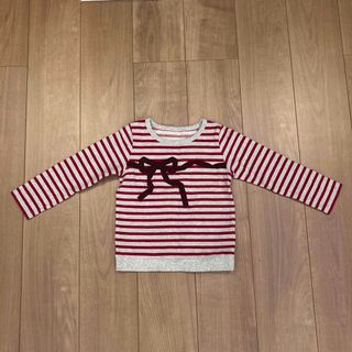 ベベ(BeBe)の美品！　BeBe 微起毛　トレーナー　カットソー　120 ボーダー　リボン　べべ(Tシャツ/カットソー)