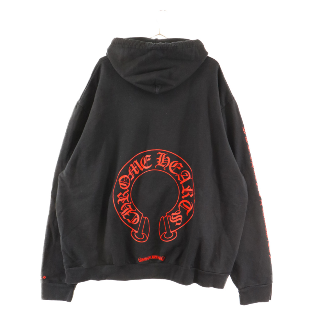 71センチ身幅CHROME HEARTS クロムハーツ WWW.CHROMEHEARTS.COM HOODIE オンライン限定ホースシューバックプリントプルオーバーパーカー ブラック