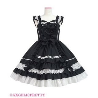 アンジェリックプリティー(Angelic Pretty)のAngelic Pretty Sweetフリルジャンパースカート クロ(ひざ丈ワンピース)