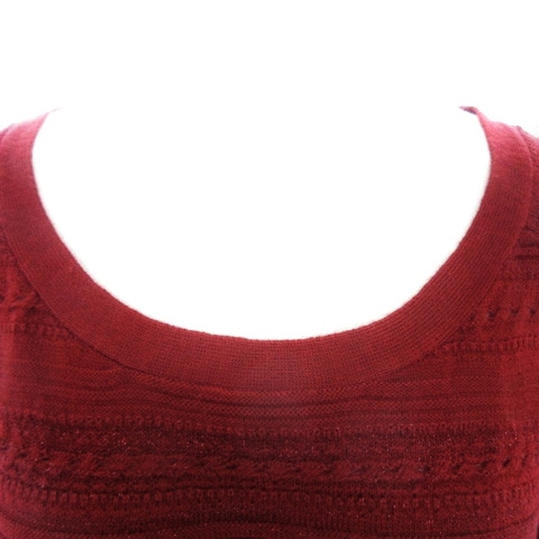 grove(グローブ)のグローブ ニット カットソー 七分袖 ラウンドネック 薄手 総柄 M 赤 レディースのトップス(ニット/セーター)の商品写真