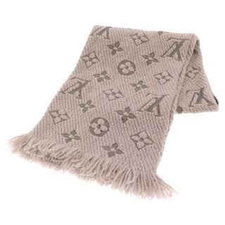 ルイヴィトン(LOUIS VUITTON)のLOUIS VUITTON ルイヴィトン シルク混 エシャルプ ロゴマニア マフラー M74742 グレー(マフラー)