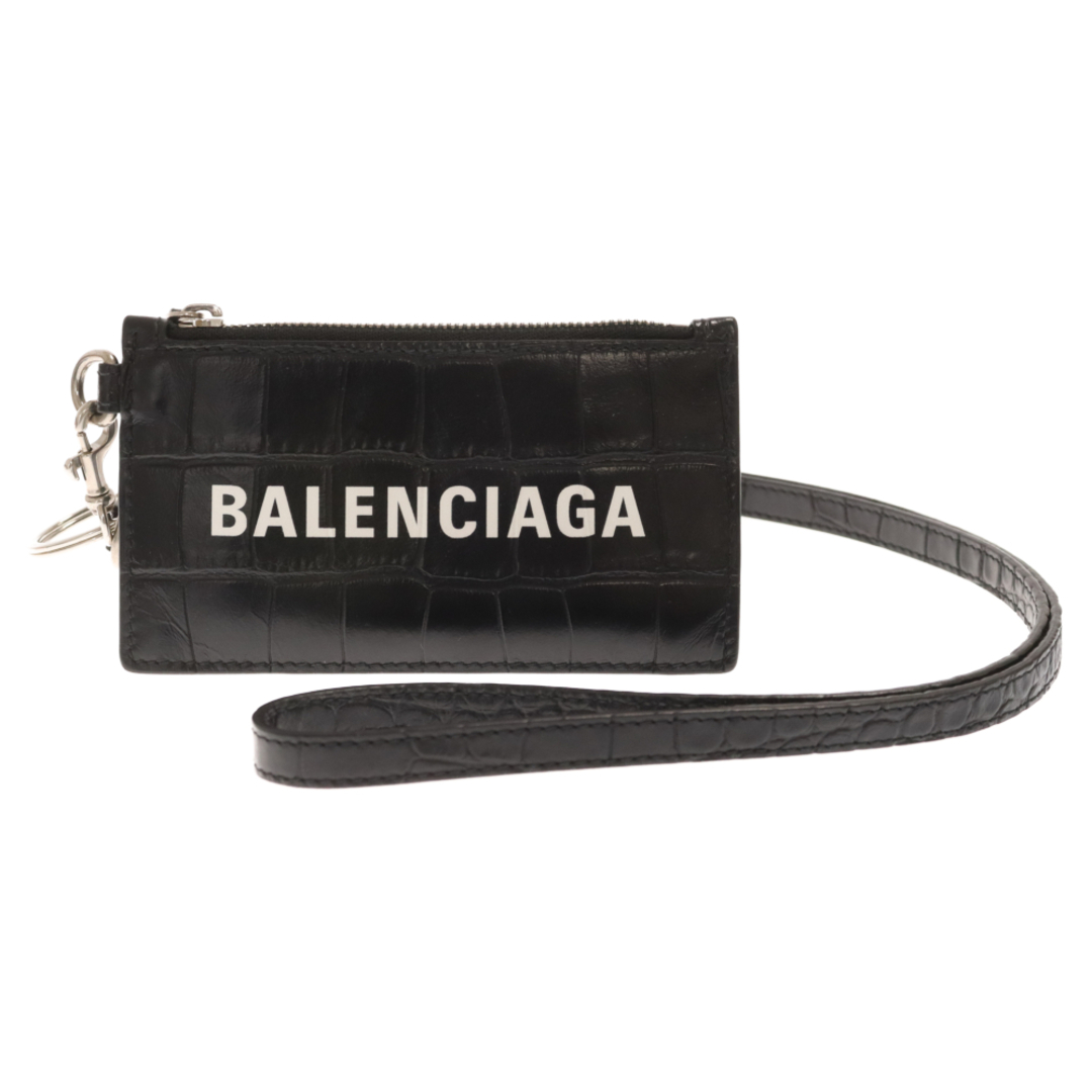 75センチ横BALENCIAGA バレンシアガ CASH キャッシュ カードケース キーリング ストラップ 型押し ブラック 594548