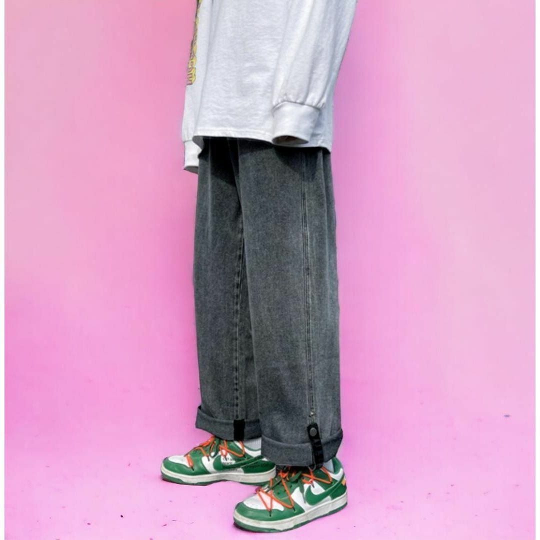 ストリート ワイド デニム パンツ ジーンズ ロールアップ　Lサイズ メンズのパンツ(デニム/ジーンズ)の商品写真
