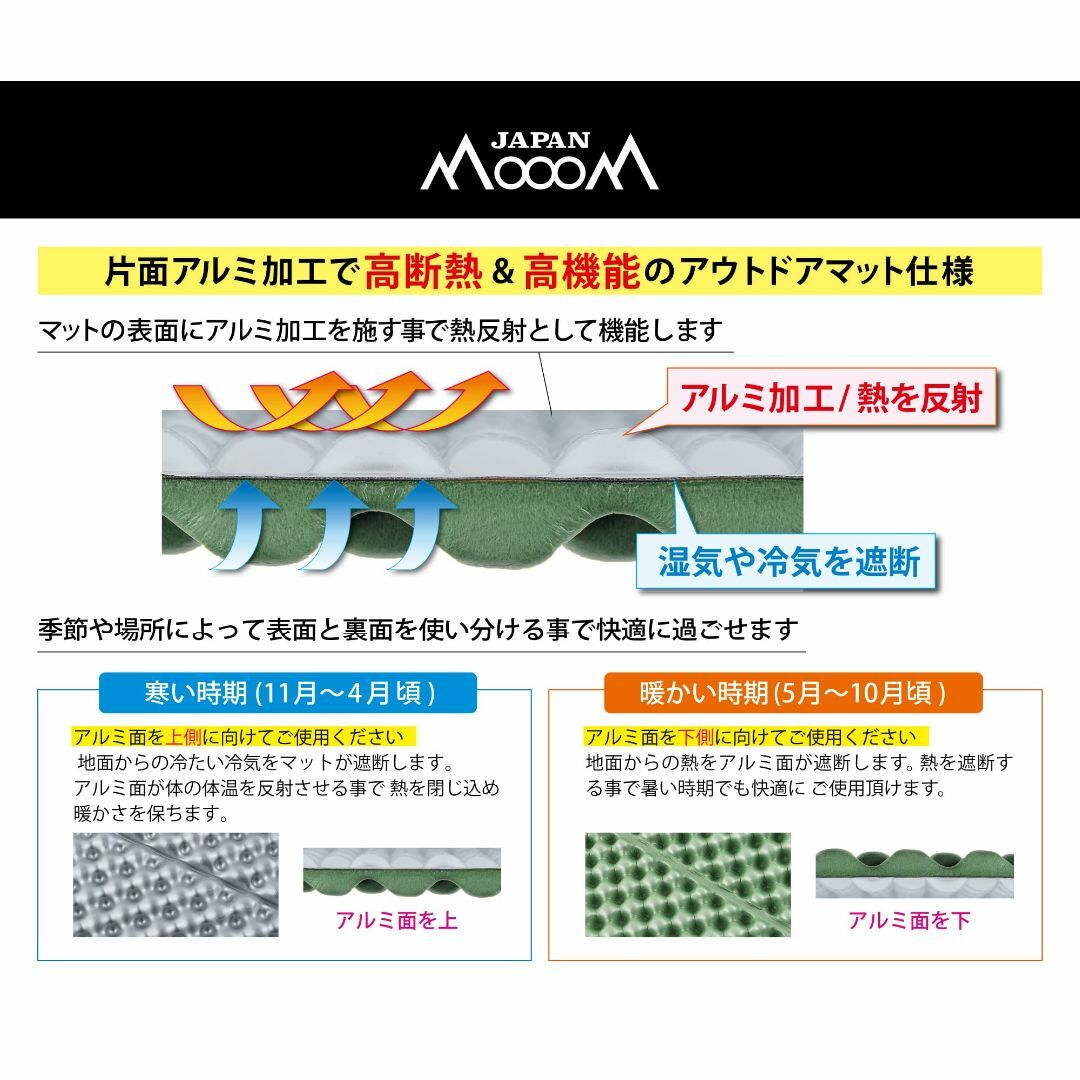 【色: アーミーグリーン】モームジャパン キャンプマット アウトドアマット 極厚 スポーツ/アウトドアのアウトドア(寝袋/寝具)の商品写真