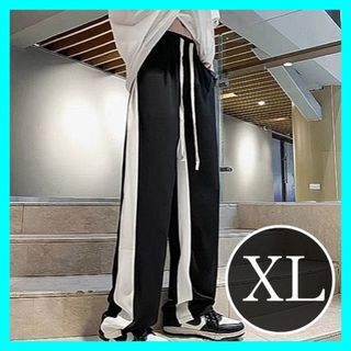 【人気商品】メンズ　カジュアルパンツ　黒　ストリート　ワイドパンツ　XL　韓国風(その他)