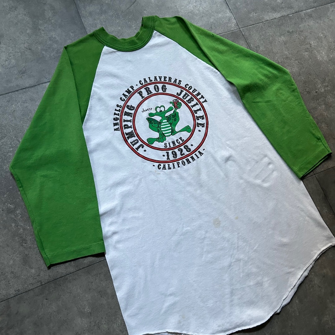 80s90s soffe ラグランtシャツ USA製 L ホワイト×グリーン メンズのトップス(Tシャツ/カットソー(七分/長袖))の商品写真